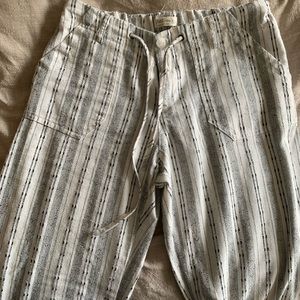 White linen pants with black embroidery